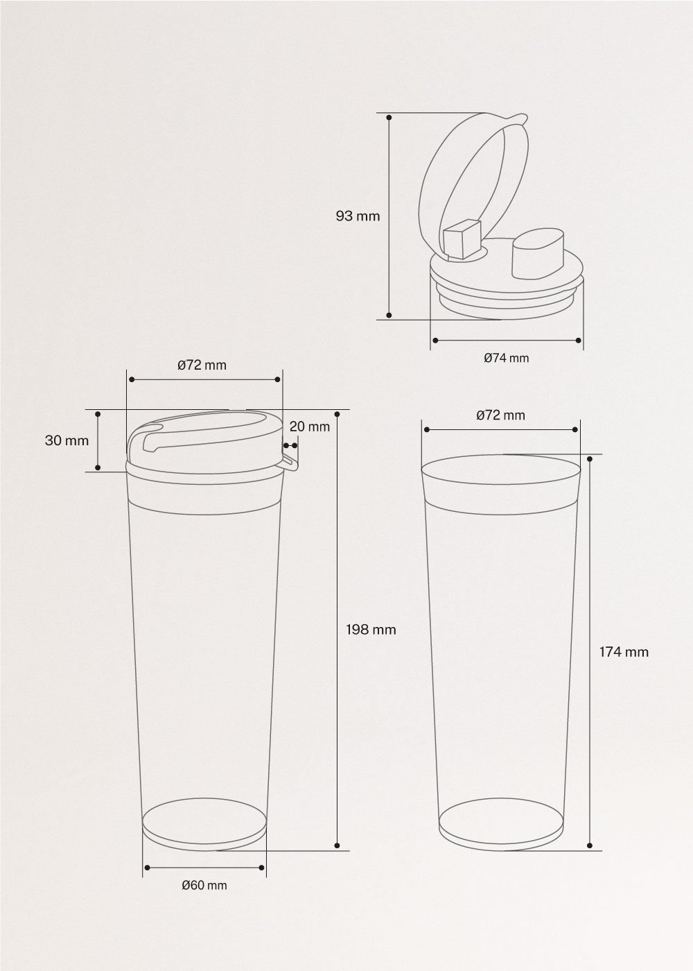 CREATE - MOI STUDIO - Draagbare glazen blender, AFMETINGEN