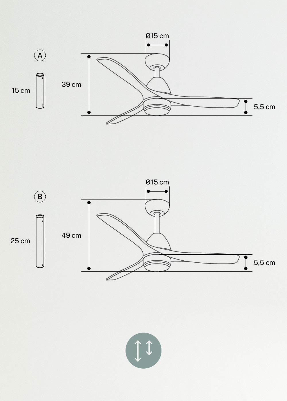 CREATE - WIND CUP - Plafondventilator 40W silent Ø132 cm 100% hout, AFMETINGEN