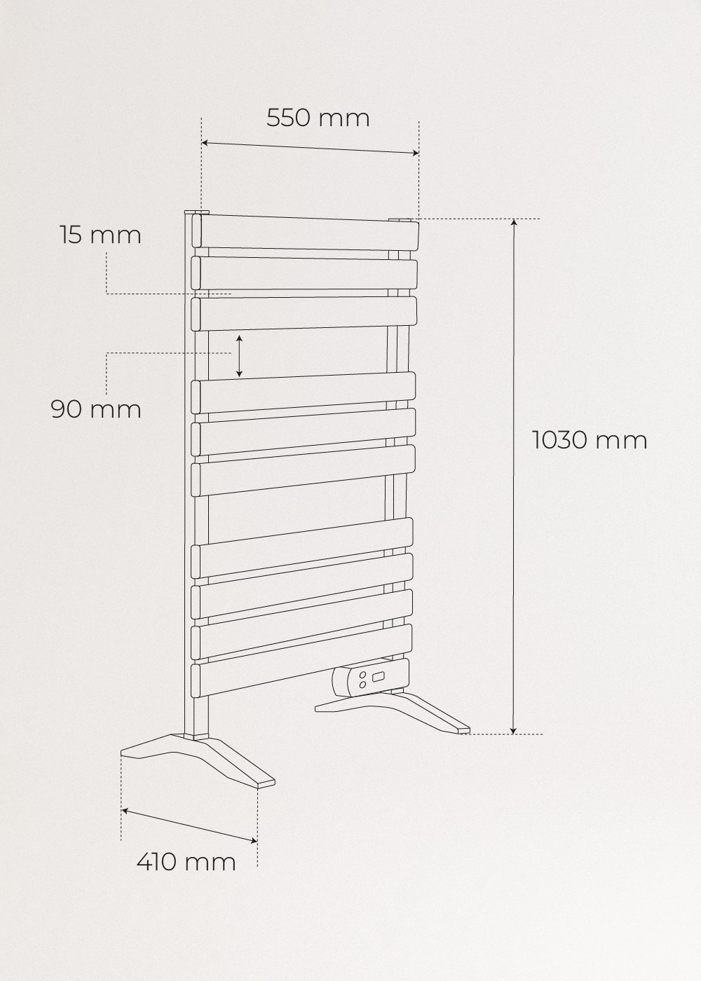 CREATE - WARM TOWEL - Vrijstaande of wandgemonteerde elektrische handdoekdroger 500W, AFMETINGEN