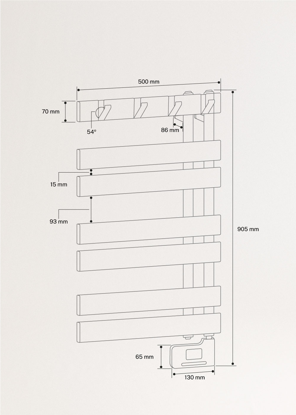 CREATE - WARM TOWEL MODERN - Elektrische handdoekhouder voor aan de wand, AFMETINGEN