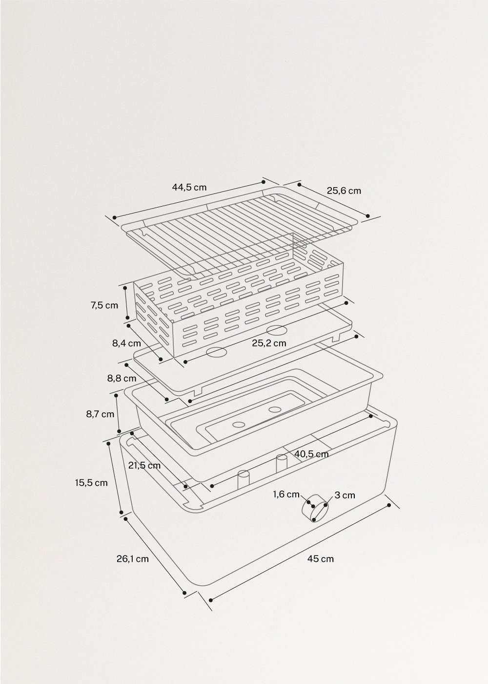 CREATE - BBQ COMPACT - Rookarme draagbare houtskoolbarbecue, AFMETINGEN