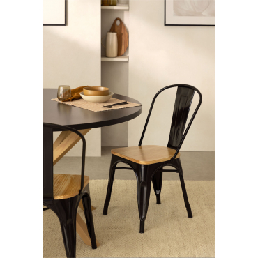 Set Van 2 Stapelbare Eetkamerstoelen Lix Met Hout Zwart & Natuurlijk Hout - Sklum