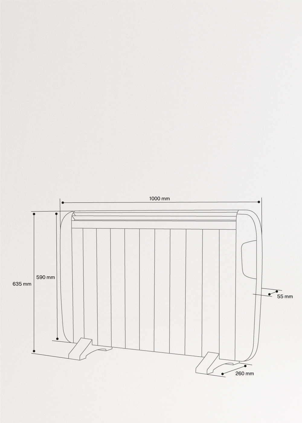 CREATE - WARM SLIM 2000W - Radiator met wifi, AFMETINGEN