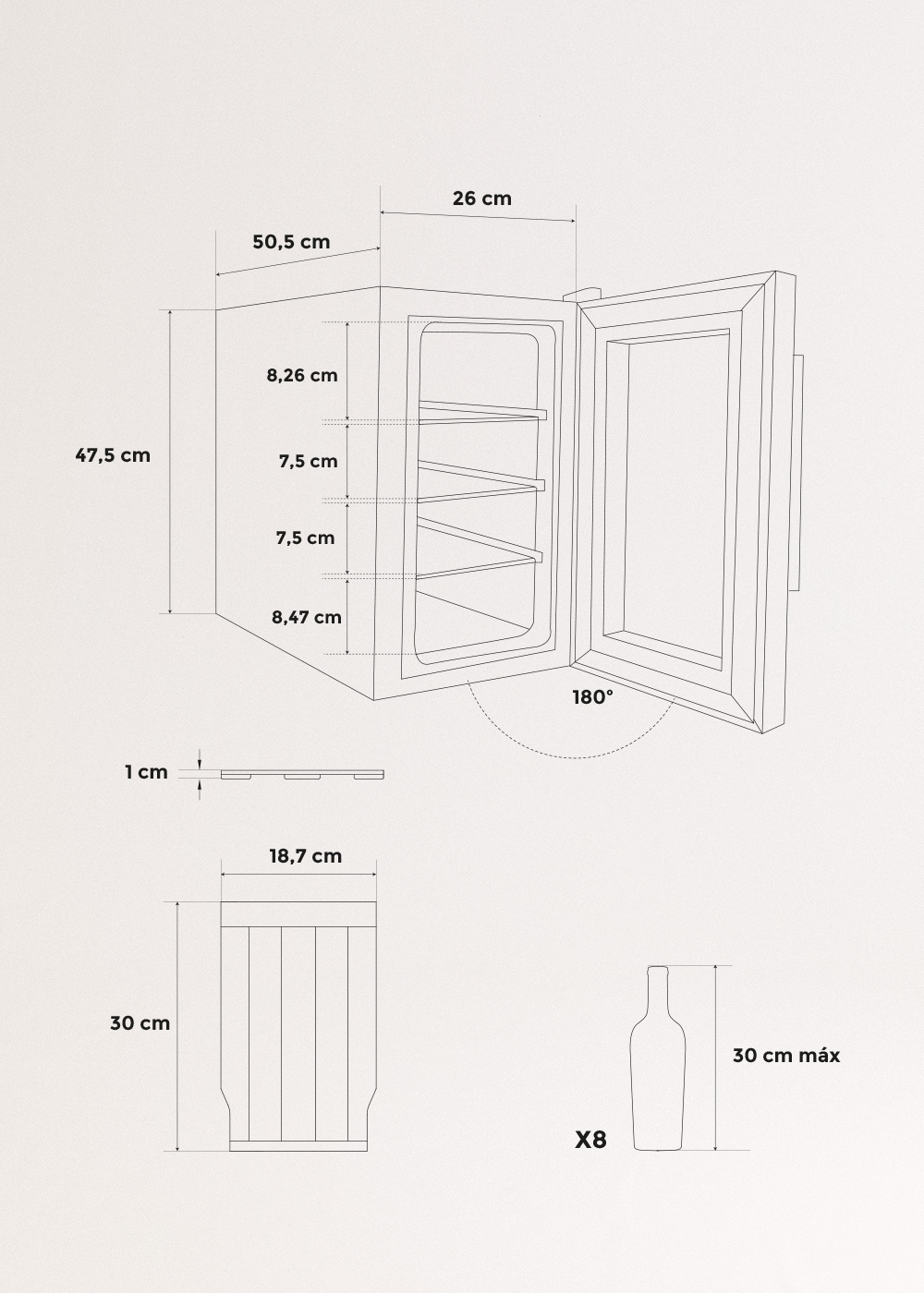 CREATE - WINECOOLER WOOD S - Wijnfles met 8 flessen, AFMETINGEN
