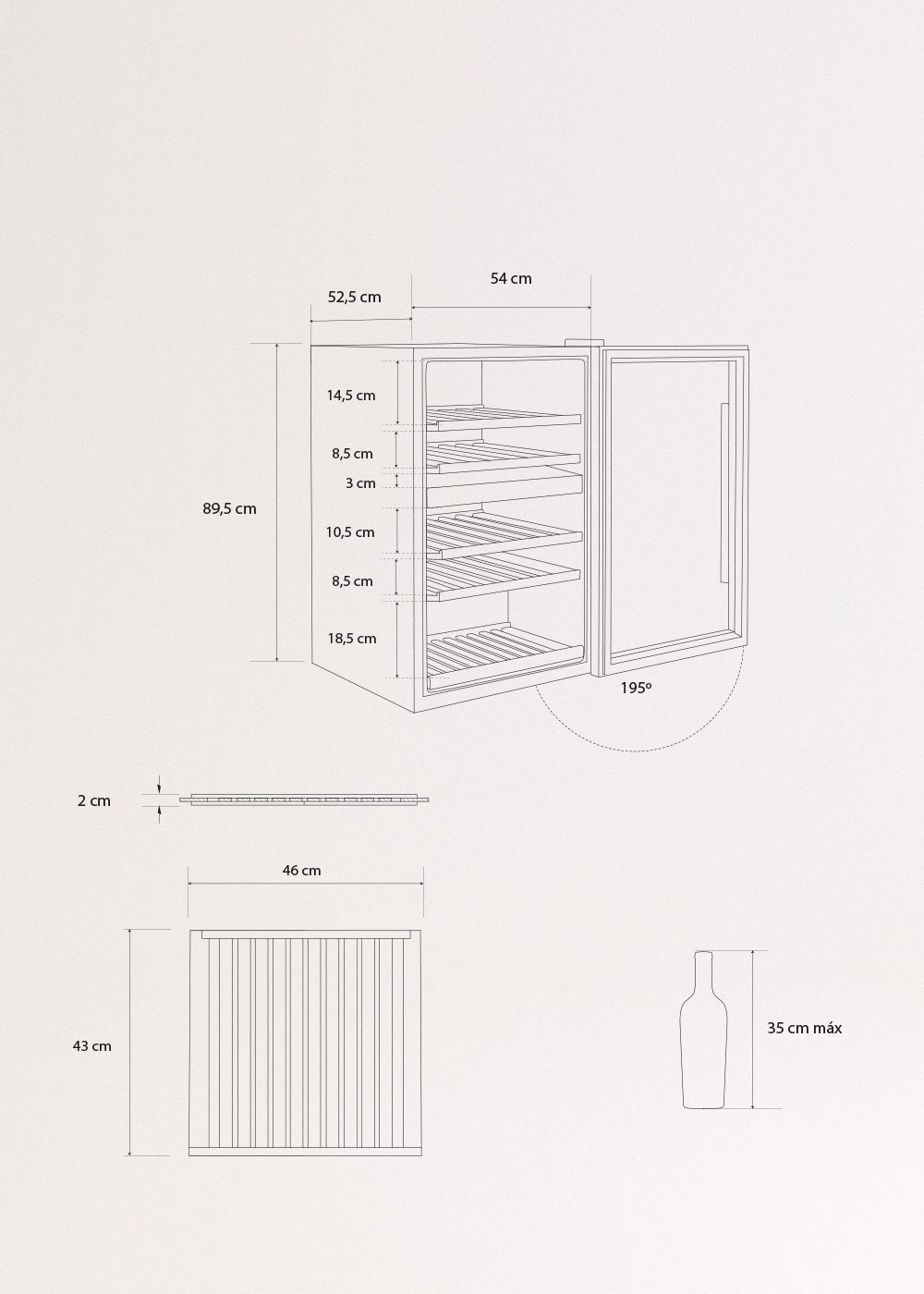 CREATE - WINECOOLER XL - Gekoelde wijnkoeler 46 flessen, AFMETINGEN