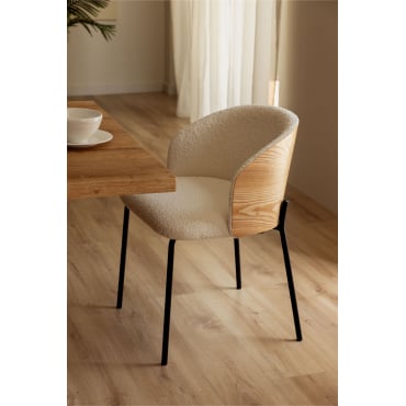 Pack Van 4 Eetkamerstoelen In Bekleed Hout Amieva Zwart & Bouclé Wit - Sklum
