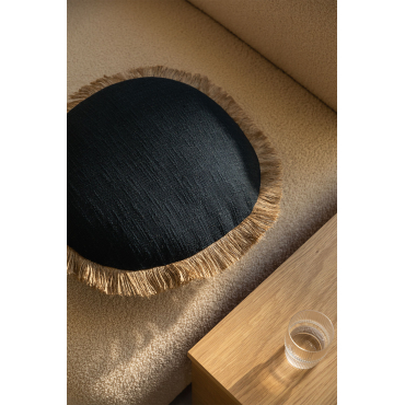 Rond Katoenen Kussen (ø40 Cm) Paraiba Zwart - Beige – Linnen - Sklum