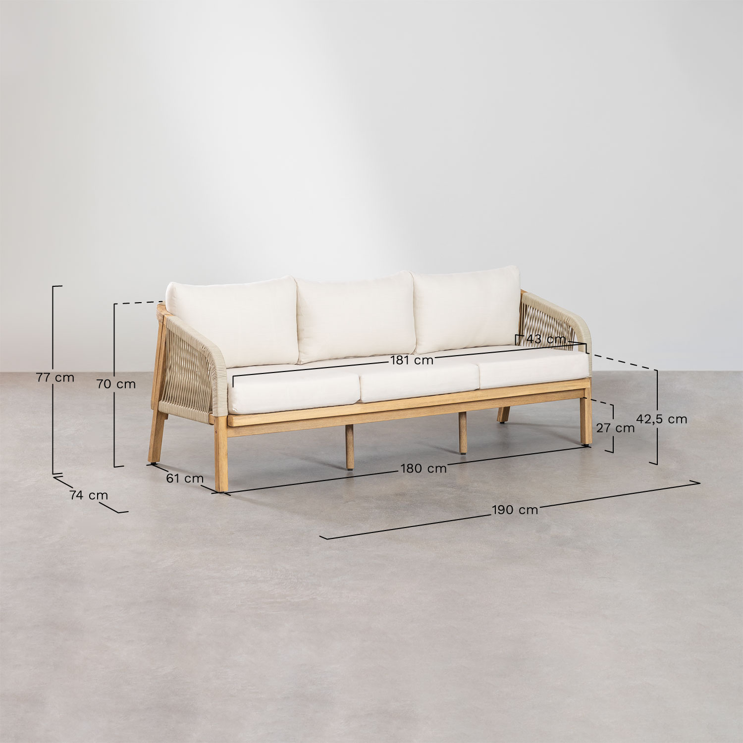 3-zits tuinbank in Dubai acaciahout, AFMETINGEN