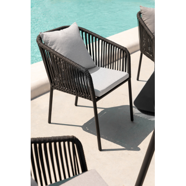 Pakket Van 4 Arhiza Classic Tuinstoelen Met Aluminium Armleuningen En Gevlochten Touw Grijs – Grafiet - Sklum