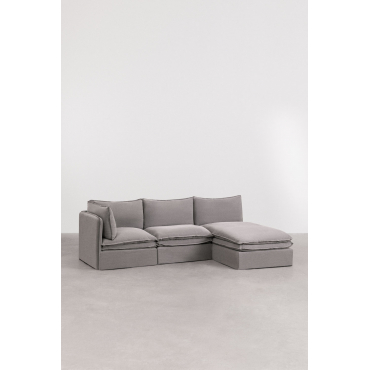 Grace Linnen En Katoenen 3-delige Chaise Longue Modulaire Bank Stof Donkergrijs - Sklum
