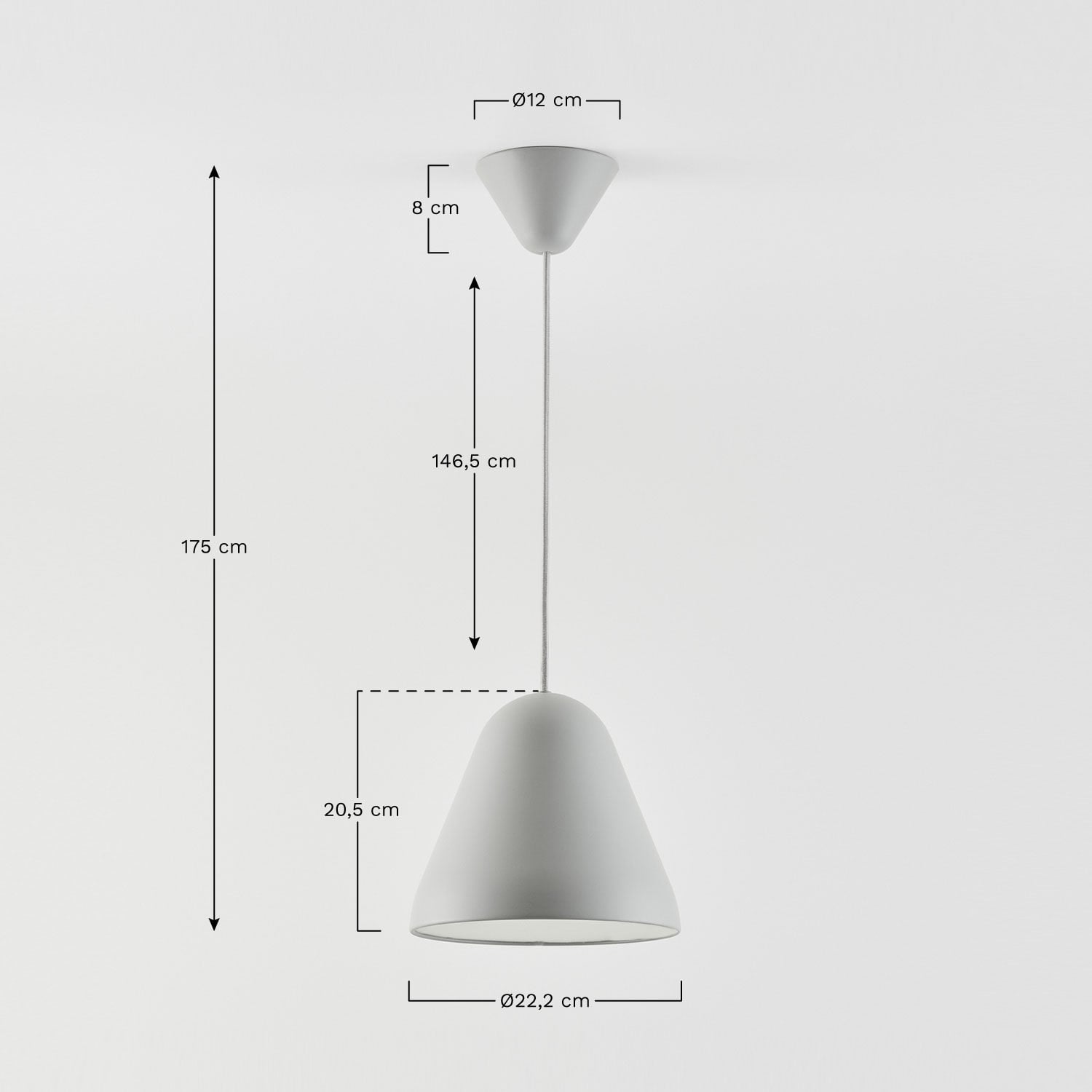 Jubina hanglamp van ijzer, AFMETINGEN