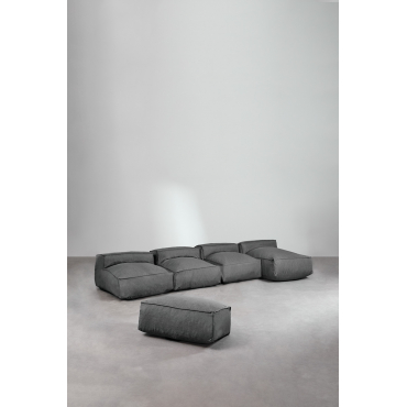 Dojans 4-delige Modulaire Chaise Longue Bank En Tuinpoef Gris Granito - Sklum