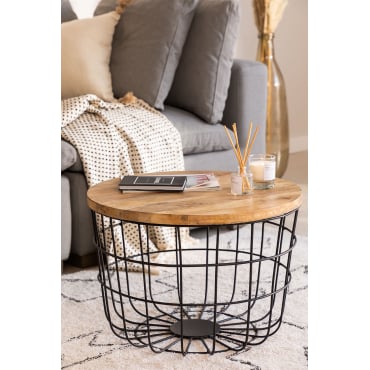 Ronde Salontafel In Mangohout En Staal (ø62 Cm) Ket Zwart - Sklum