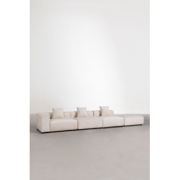 Linker Modulaire Hoekbank Met 3 Zitplaatsen Met Hoge Armleuning En Poef (↔︎450 Cm) Bruna Corduroy Beige – Linnen - Sklum