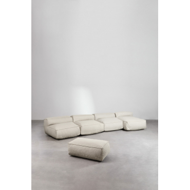 4-delige Modulaire Chaise Longue Bank En Dojans Poef Beige - Semoline - Sklum