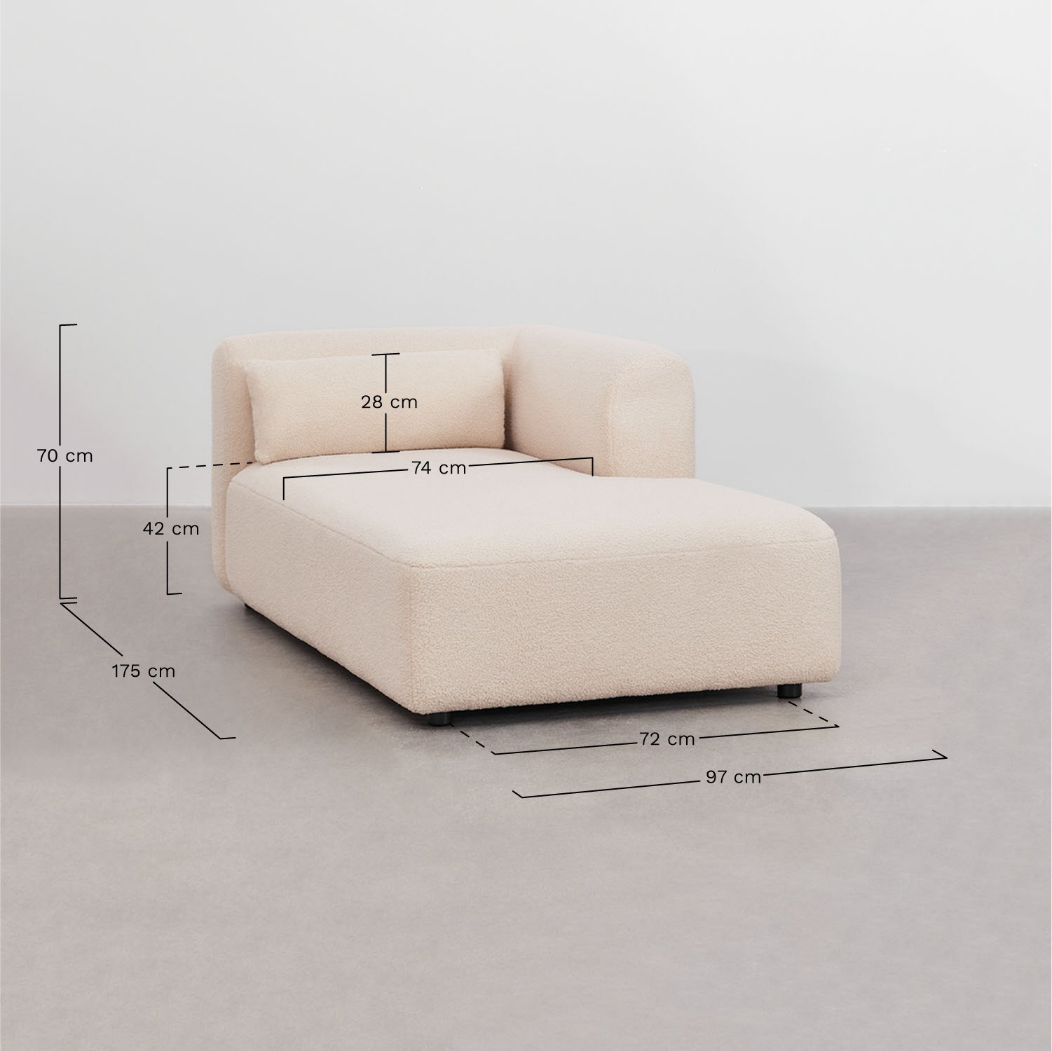 Rechter chaise longue voor modulaire bank Fogler   , AFMETINGEN