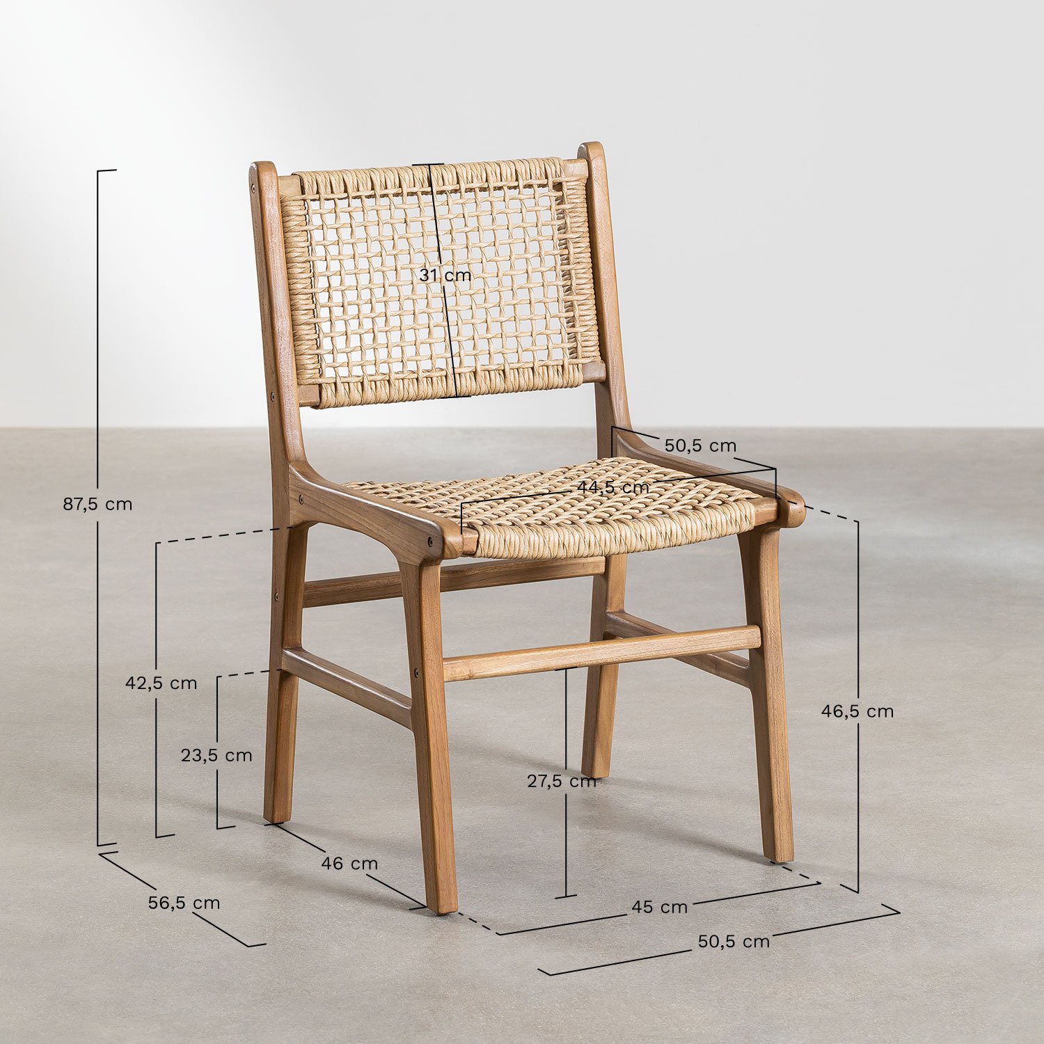 Set van 4 eetkamerstoelen van Malmö-teakhout, AFMETINGEN