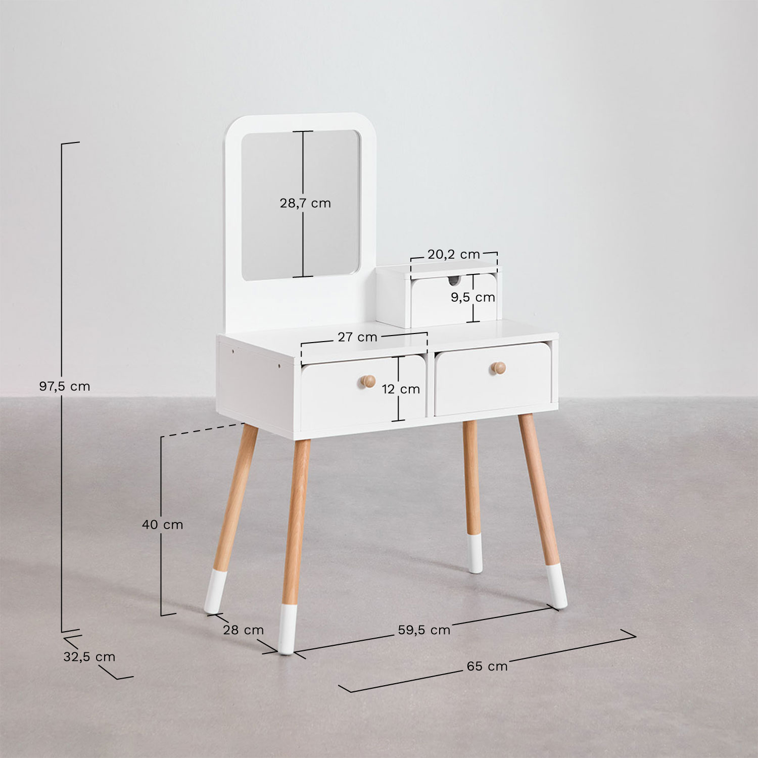 Donie Kids houten kaptafel, AFMETINGEN