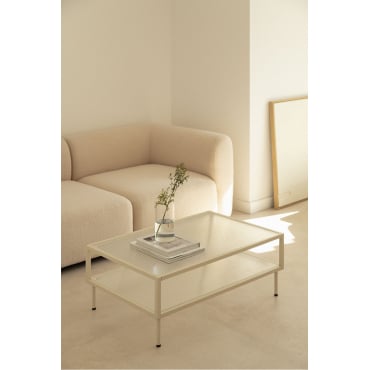 Rechthoekige Salontafel Van Staal En Glas Paoline Beige – Crème - Sklum