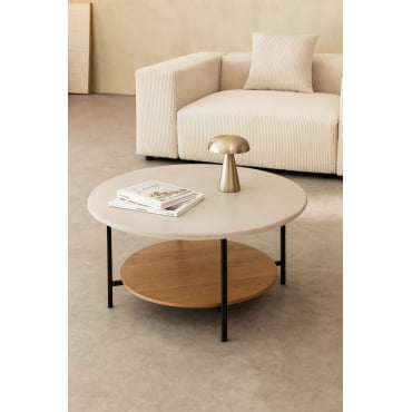 Ronde Salontafel In Staal En Hout (ø80 Cm) Paliseda Steen Wit - Sklum