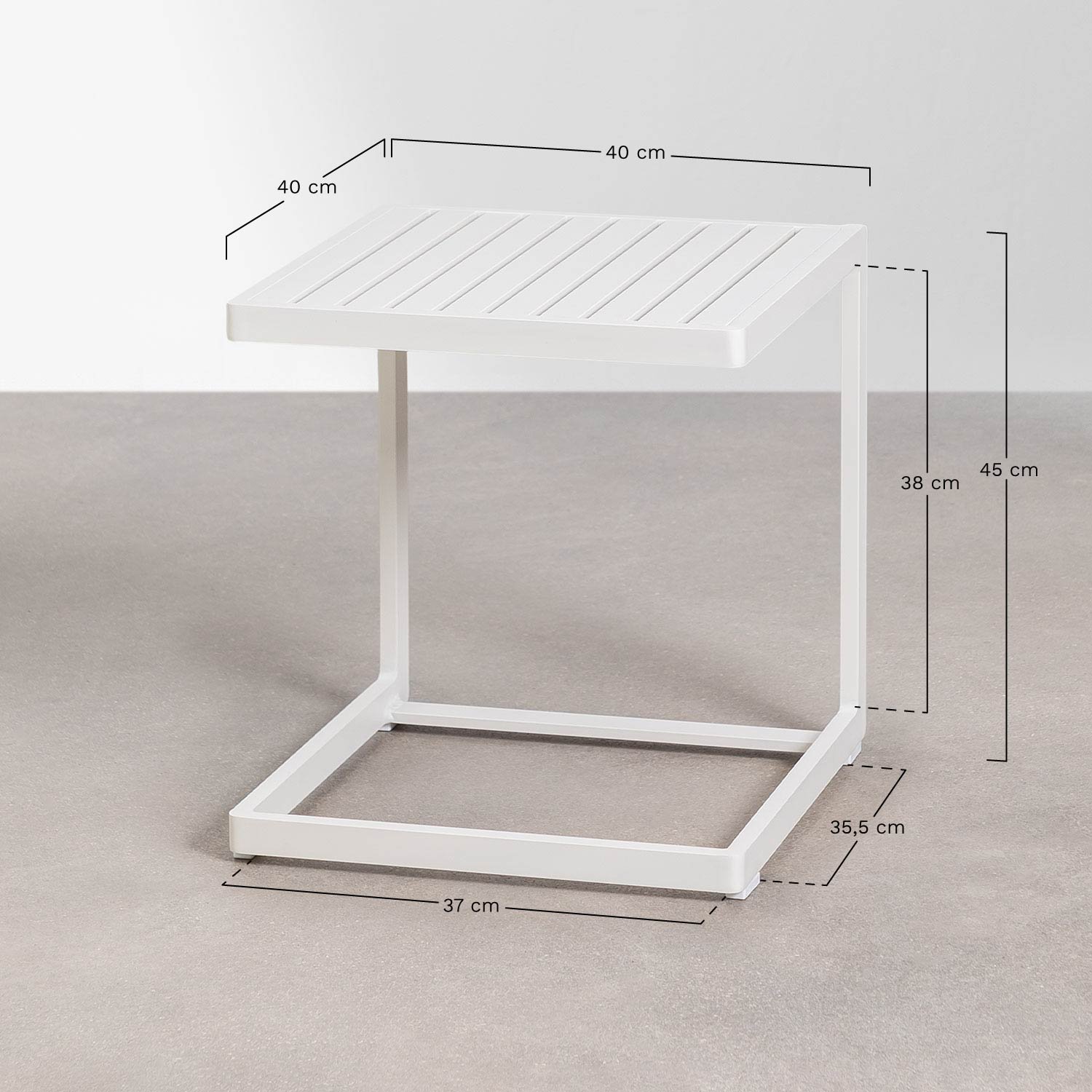 Vierkante bijzettafel voor de tuin 40x40 cm in aluminium Dulem, AFMETINGEN