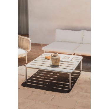 Salontafel Voor De Tuin Vierkant 90x90 Cm In Staal Roubly Gardenia Wit - Sklum