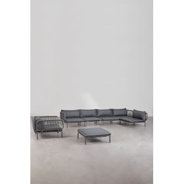 5-delige Modulaire Tuinhoekbank Met Poef En Roubly Fauteuil Grijs – Grafiet - Sklum