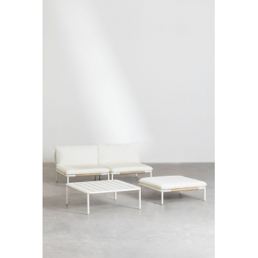 Tuinset Met 2-delige Modulaire Bank, Poef En Roubly Salontafel Beige Amandelroos - Sklum