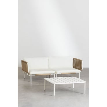 Tuinset Bestaande Uit 2-delige Modulaire Bank Met 2 Hoekfauteuils En Roubly Salontafel Beige Amandelroos - Sklum