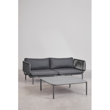 Tuinset Bestaande Uit 2-delige Modulaire Bank Met 2 Hoekfauteuils En Roubly Salontafel Grijs – Grafiet - Sklum