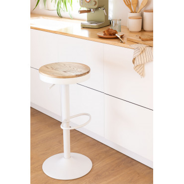 Set Van 4 Verstelbare Hoge Krukken In Staal En Iepenhout Bardder Wit - Sklum