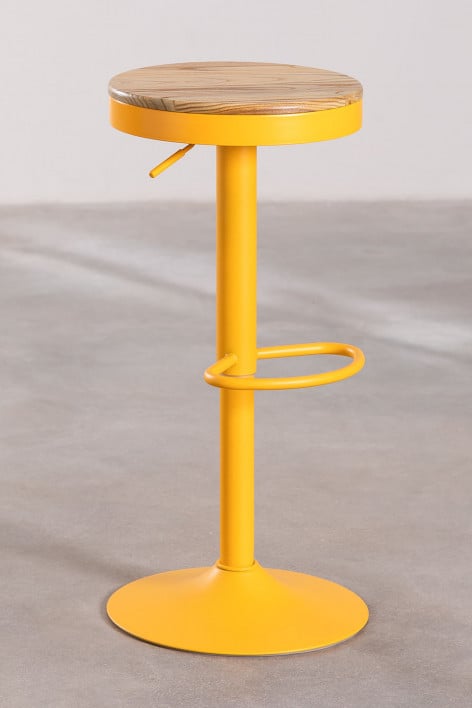 Set van 4 verstelbare hoge krukken van celadon mousse staal en iepenhout Bardder