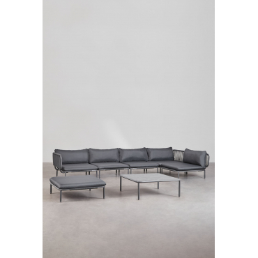 5-delige Modulaire Tuinhoekbank, Poef En Roubly Salontafel Grijs – Grafiet - Sklum