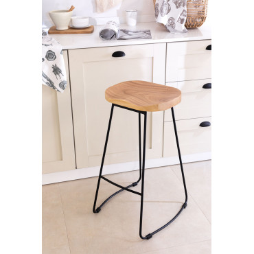 Set Van 4 Hoge Krukken Van Staal En Iepenhout Neicol Zwart & ↑75 Cm - Sklum