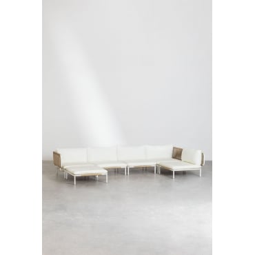 5-delige Modulaire Tuinhoekbank En Roubly Poef Beige Amandelroos - Sklum