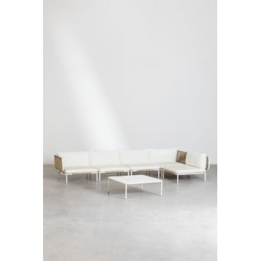 5-delige Modulaire Hoektuinbank En Roubly Salontafel Beige Amandelroos - Sklum