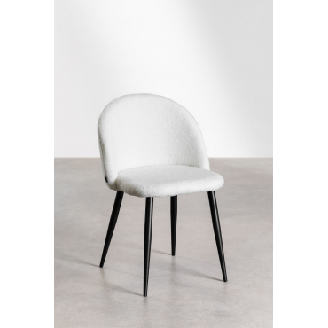 Eetkamerstoel In Bouclé Kana Ivoorwit & Zwart - Sklum