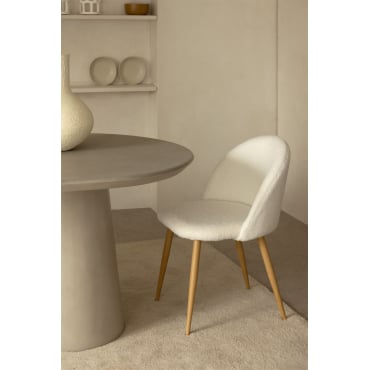 Set Van 4 Eetkamerstoelen In Borreguito Kana Ivoorwit & Natuurlijk Hout - Sklum