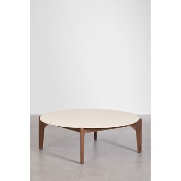 Ronde Tuinsalontafel In Cement En Acaciahout Xajul Ø100 Cm - Sklum