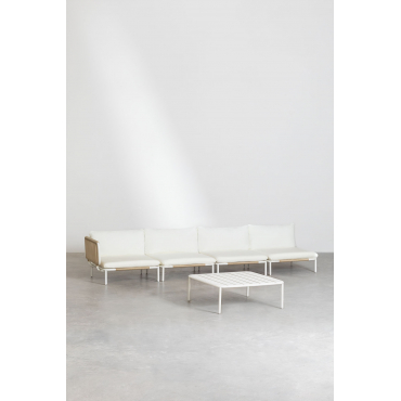 4-delige Modulaire Hoektuinbank En Roubly Salontafel Beige Amandelroos - Sklum