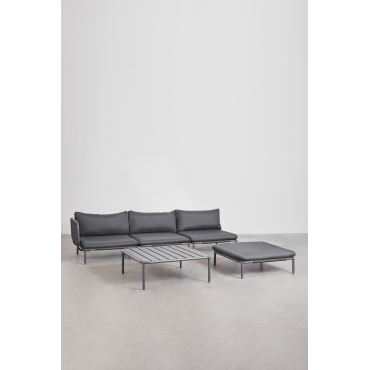 3-delige Modulaire Hoektuinbank, Poef En Roubly Salontafel Grijs – Grafiet - Sklum