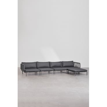4-delige Modulaire Tuinbank Met 2 Hoekfauteuils En Roubly Poef Grijs – Grafiet - Sklum