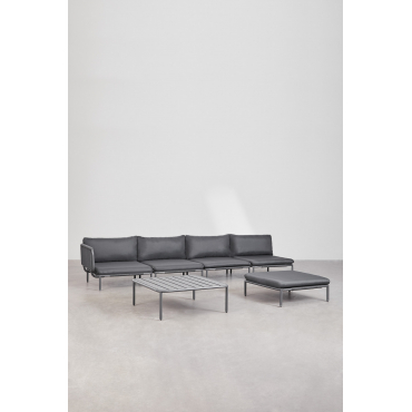 4-delige Modulaire Hoektuinbank, Poef En Roubly Salontafel Grijs – Grafiet - Sklum