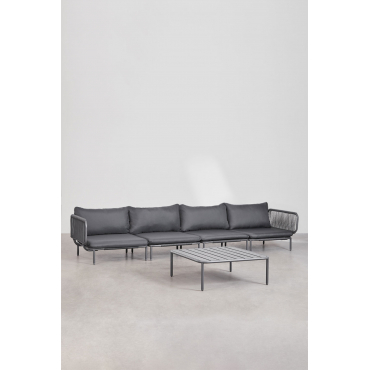 4-delige Modulaire Tuinbank Met 2 Hoekfauteuils En Roubly Salontafel Grijs – Grafiet - Sklum