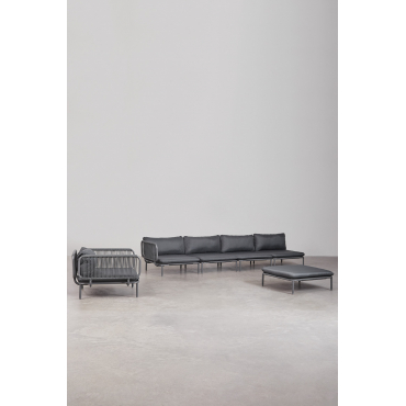 4-delige Modulaire Hoektuinbank Met Poef En Roubly Fauteuil Grijs – Grafiet - Sklum