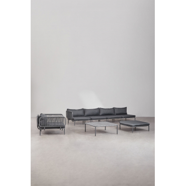 4-delige Modulaire Hoektuinbank Met Poef, Fauteuil En Roubly Salontafel Grijs – Grafiet - Sklum