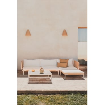 3-delige Modulaire Tuinbank Met 2 Hoekfauteuils, Poef En Roubly Salontafel Beige Amandelroos - Sklum