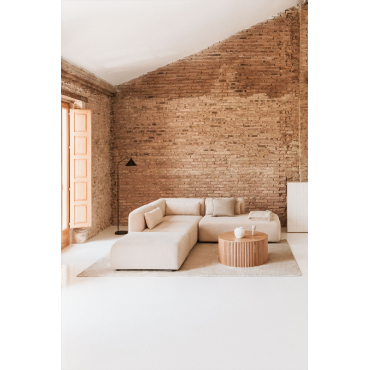 3-delige Modulaire Hoekbank Met Chaise Longue Rechts En Fogler Poef Chenille Crème Beige - Sklum