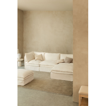 Grace 3-delige Modulaire Chaise Longue Bank En Voetenbank In Linnen En Katoen Stof Gebroken Wit - Sklum