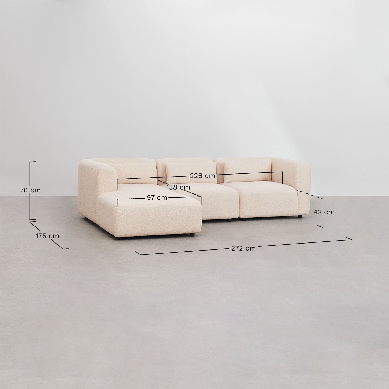 Fogler 3-delige modulaire chaise longue-bank links, AFMETINGEN